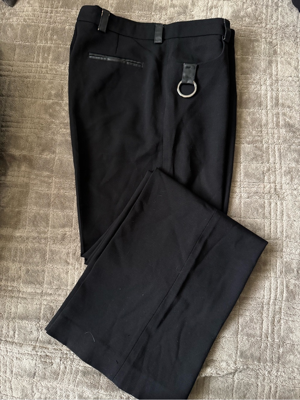 Women’s Black Dress Pants with Belt Loop Ring and leather details